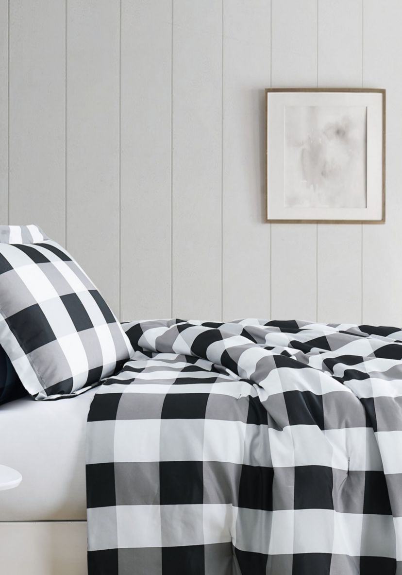 Truly Soft Everyday Buffalo Plaid Black Full/Queen Comforter Set
