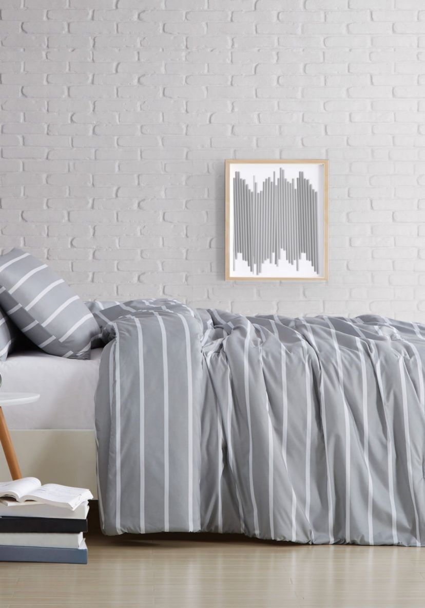 Truly Soft Maddow Stripe Grey King 3-Piece Comforter Set