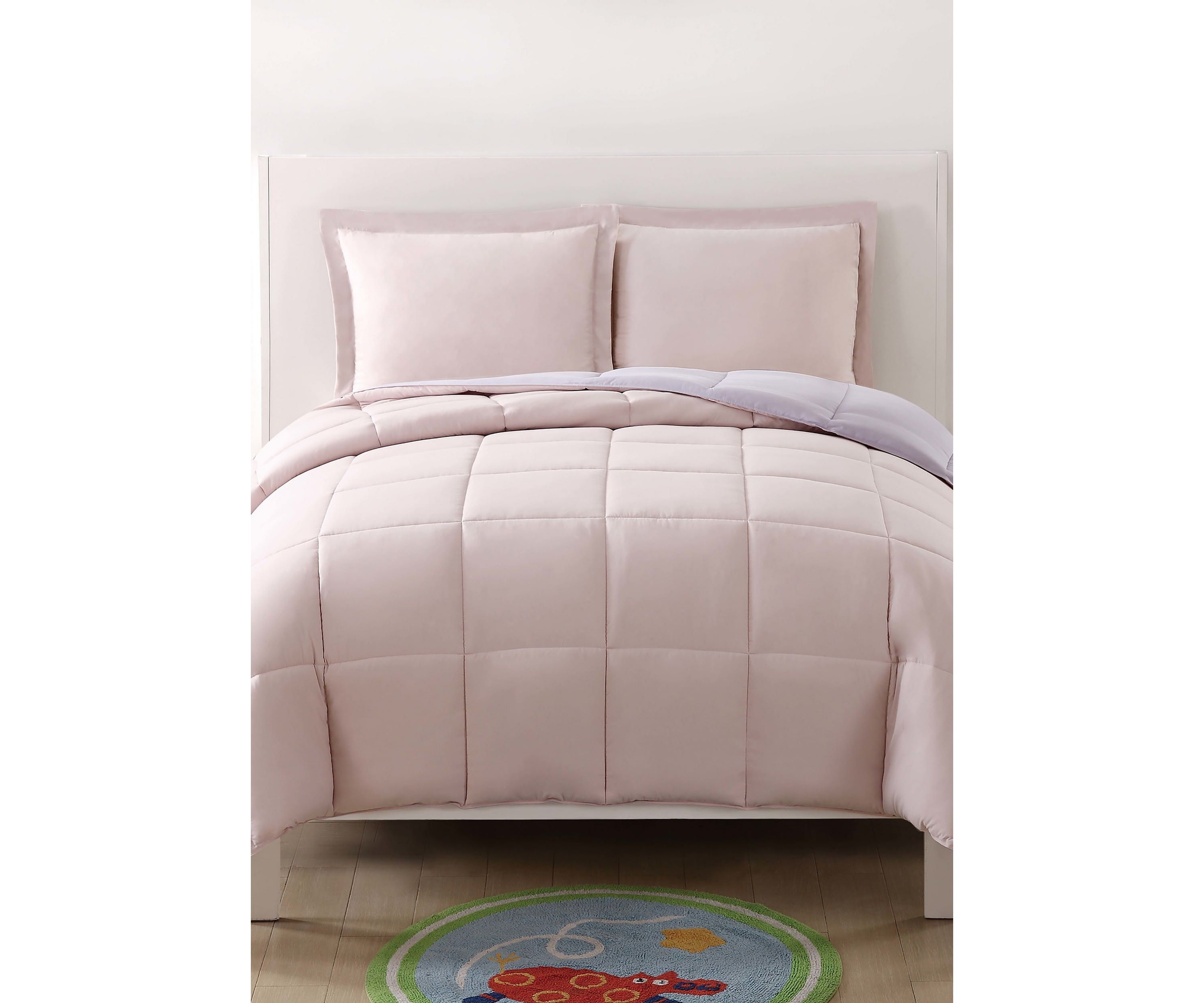 My World Solid Blush and Lavender Reversible 3 Piece Twin XL Comforter Set