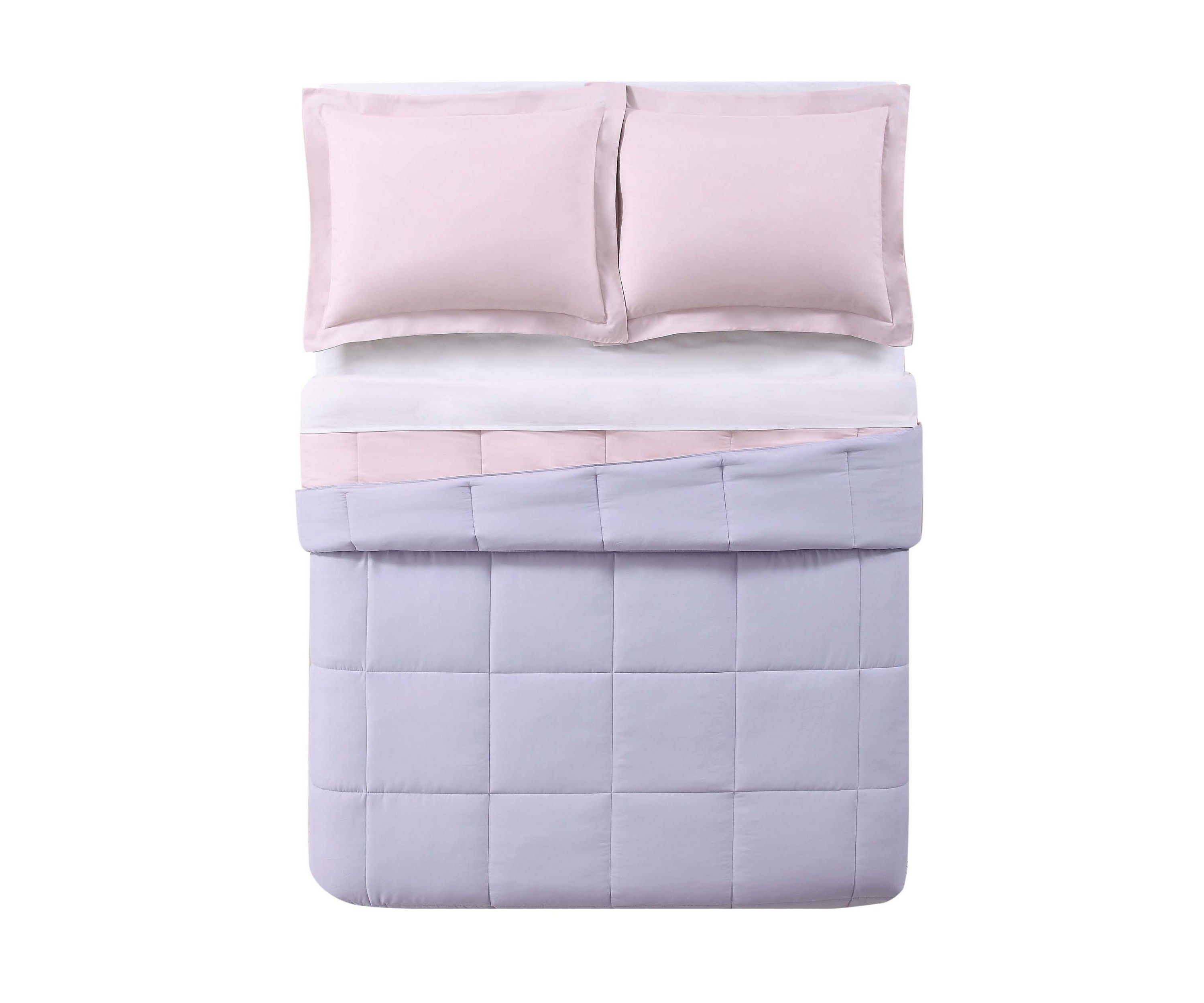 My World Solid Blush and Lavender Reversible 3 Piece Twin XL Comforter Set