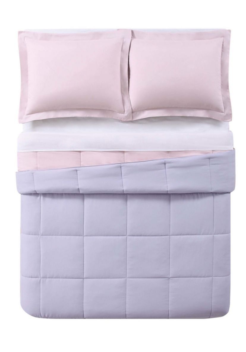 My World Solid Blush and Lavender Reversible 3 Piece Twin XL Comforter Set