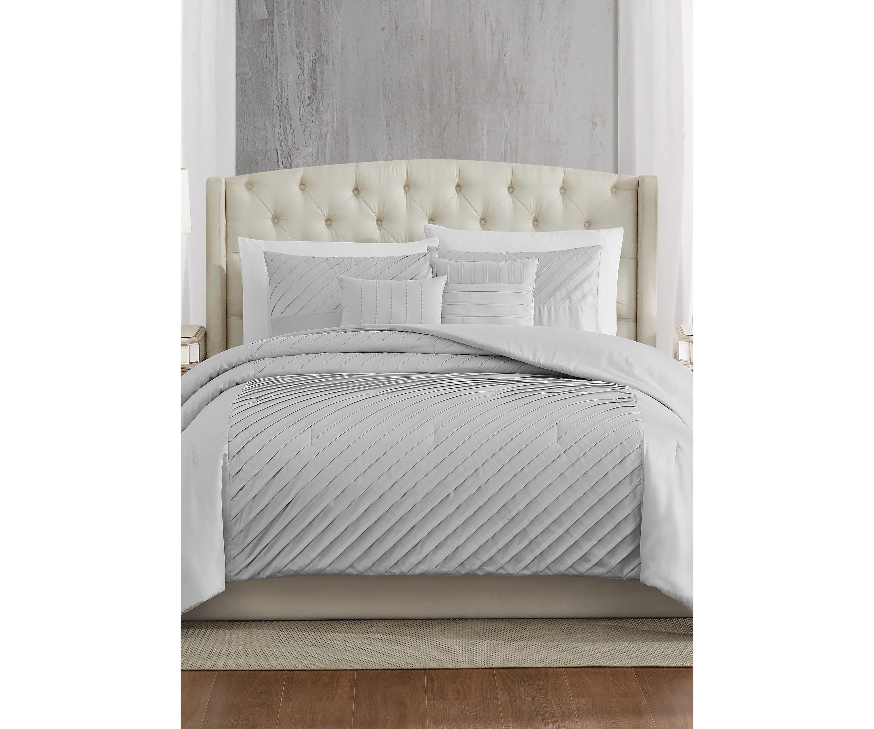 James Pleated Silver 9 Piece Queen Comforter Set