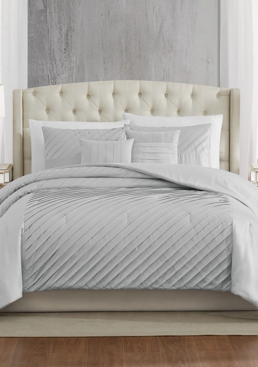 James Pleated Silver 9 Piece Queen Comforter Set