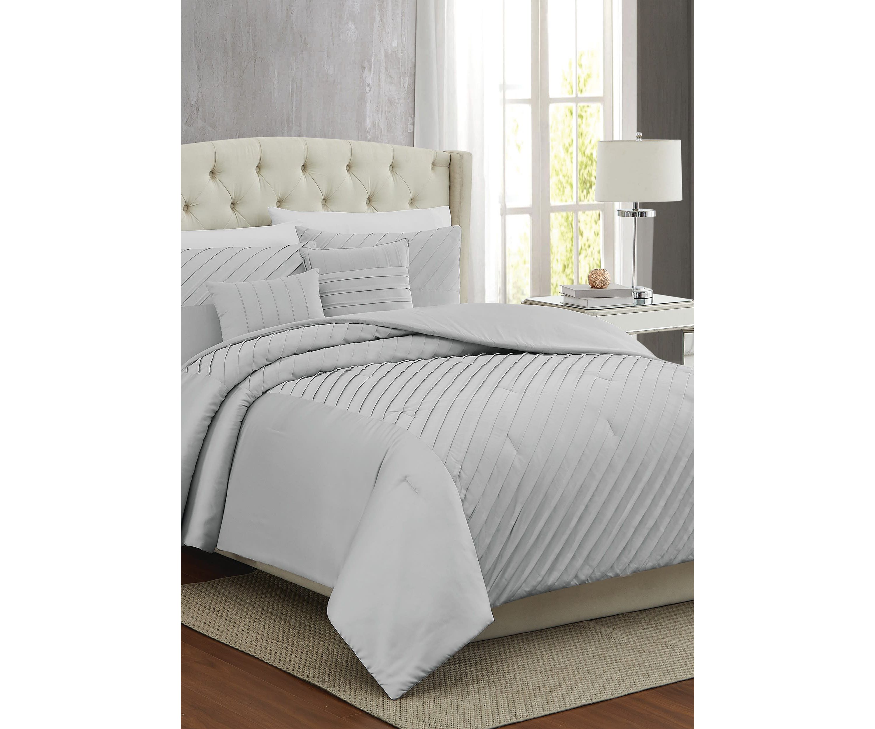 James Pleated Silver 9 Piece Queen Comforter Set