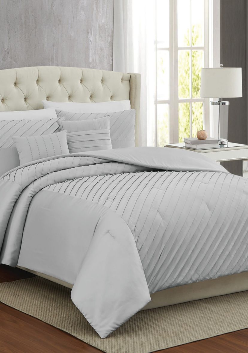 James Pleated Silver 9 Piece Queen Comforter Set