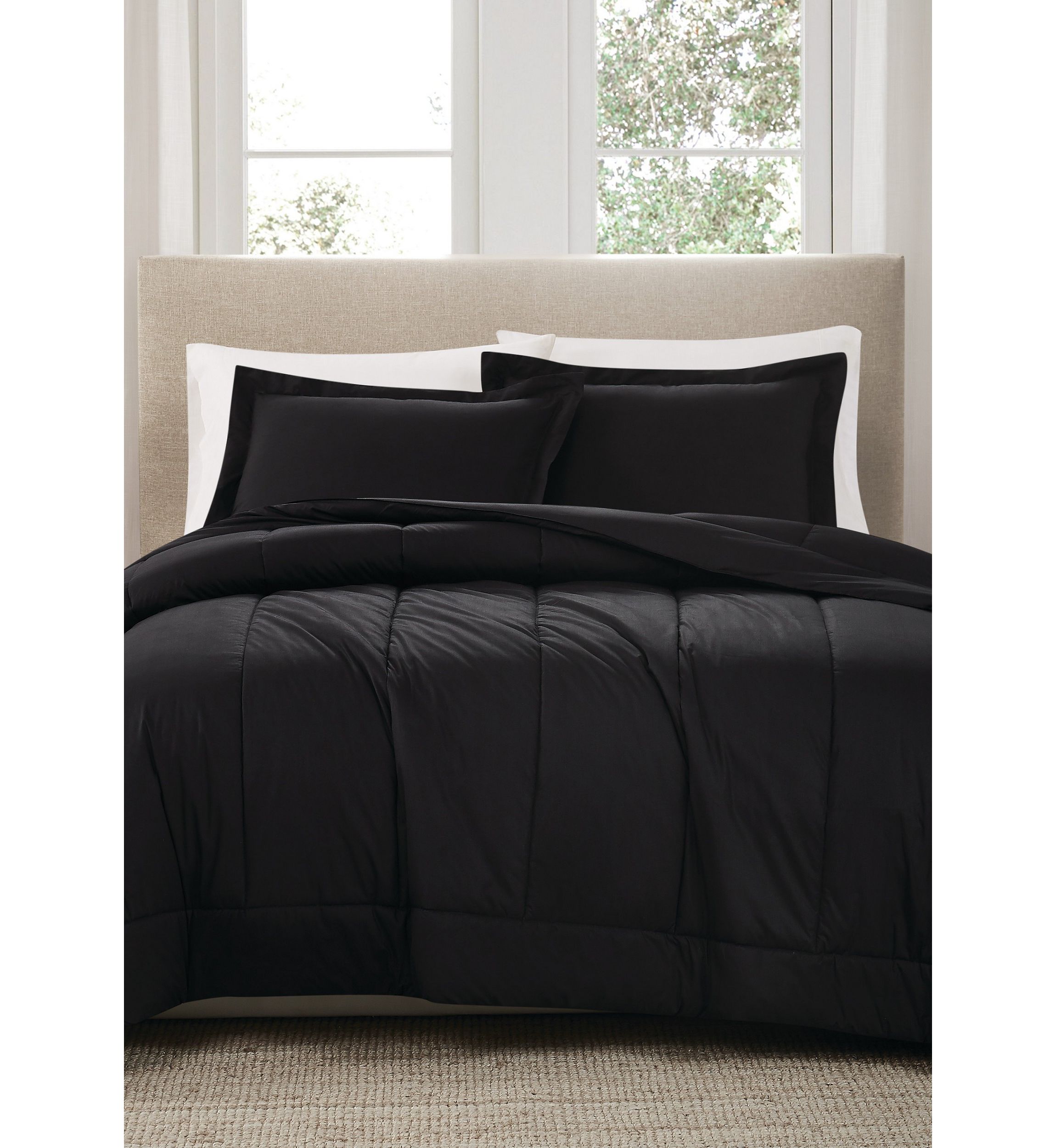 Brooklyn Loom Solid Cotton Percale Navy King 3 Piece Comforter Set