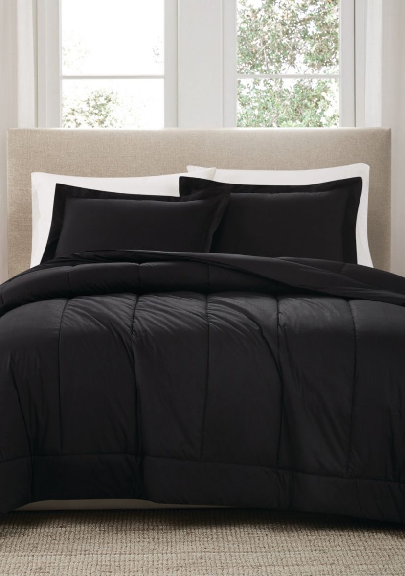 Brooklyn Loom Solid Cotton Percale Olive Green King 3 Piece Comforter Set