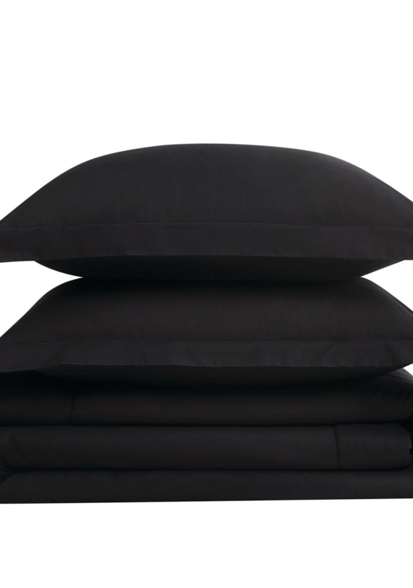 Brooklyn Loom Solid Cotton Percale Olive Green King 3 Piece Comforter Set
