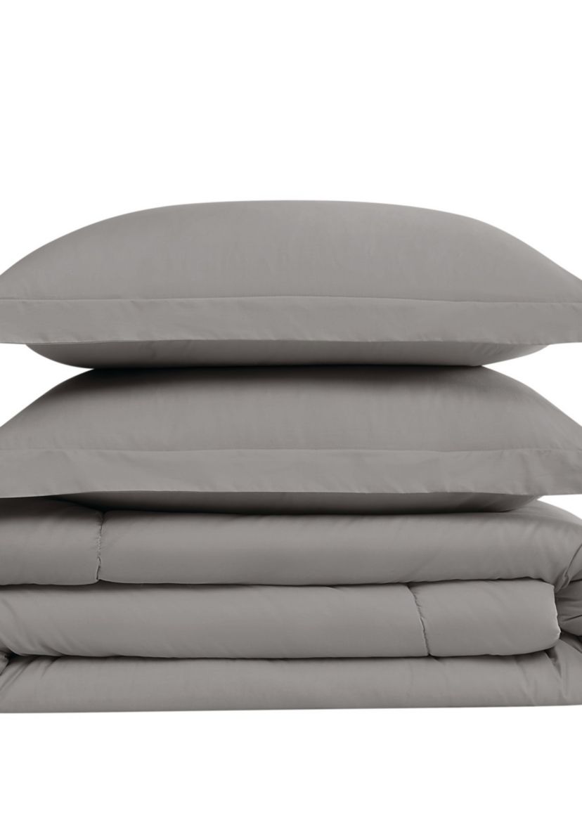 Brooklyn Loom Solid Cotton Percale Navy King 3 Piece Comforter Set