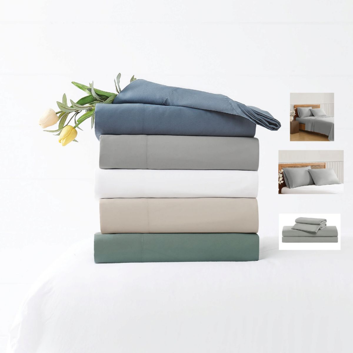 Truly Soft Green Solid Beige California King 4 Piece Sheet Set