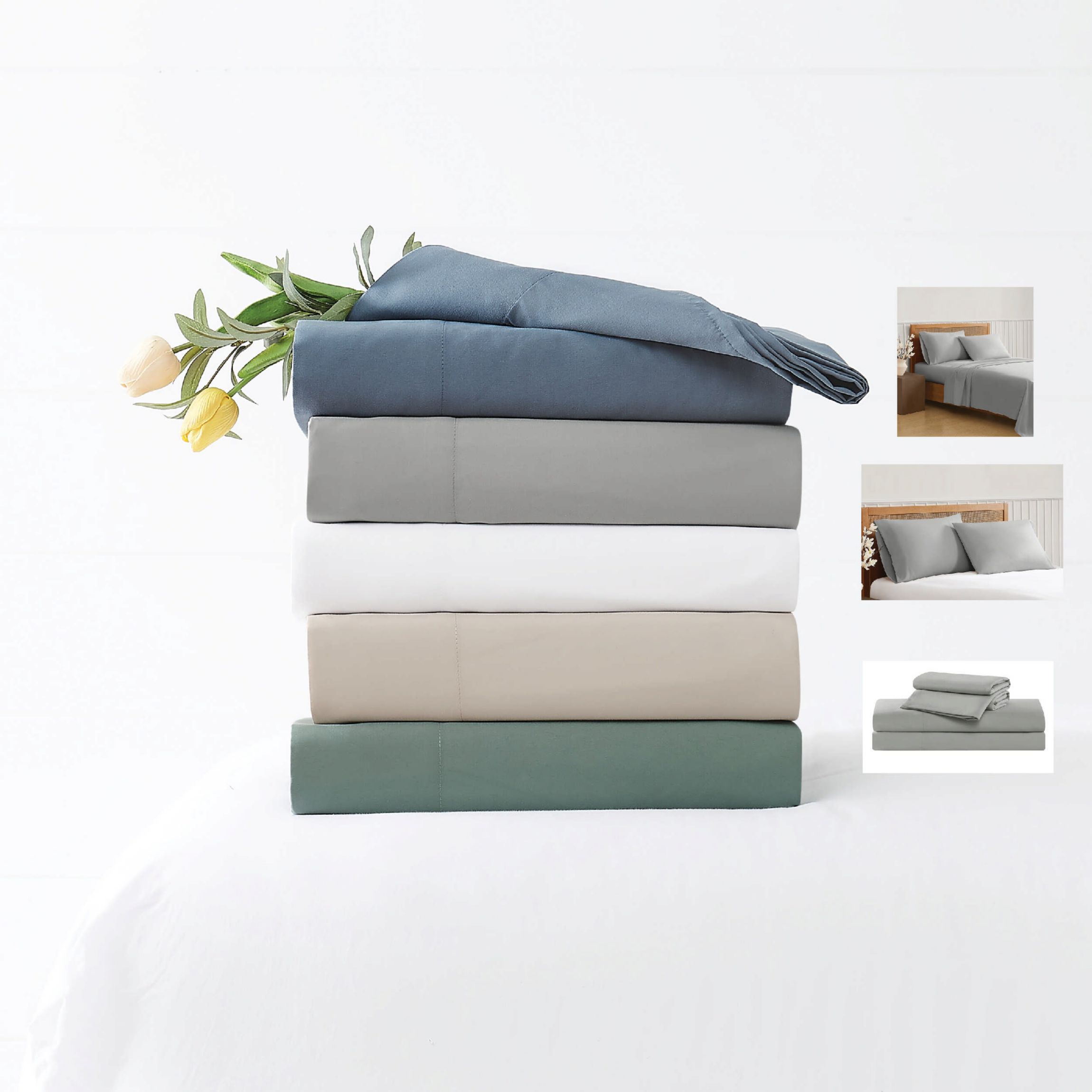 Truly Soft Green Solid Beige California King 4 Piece Sheet Set