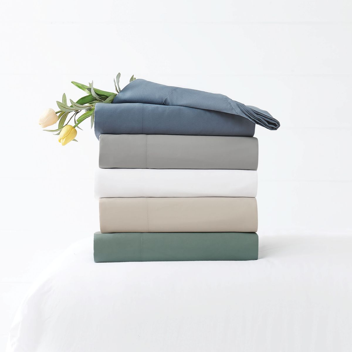 Truly Soft Green Solid Beige California King 4 Piece Sheet Set