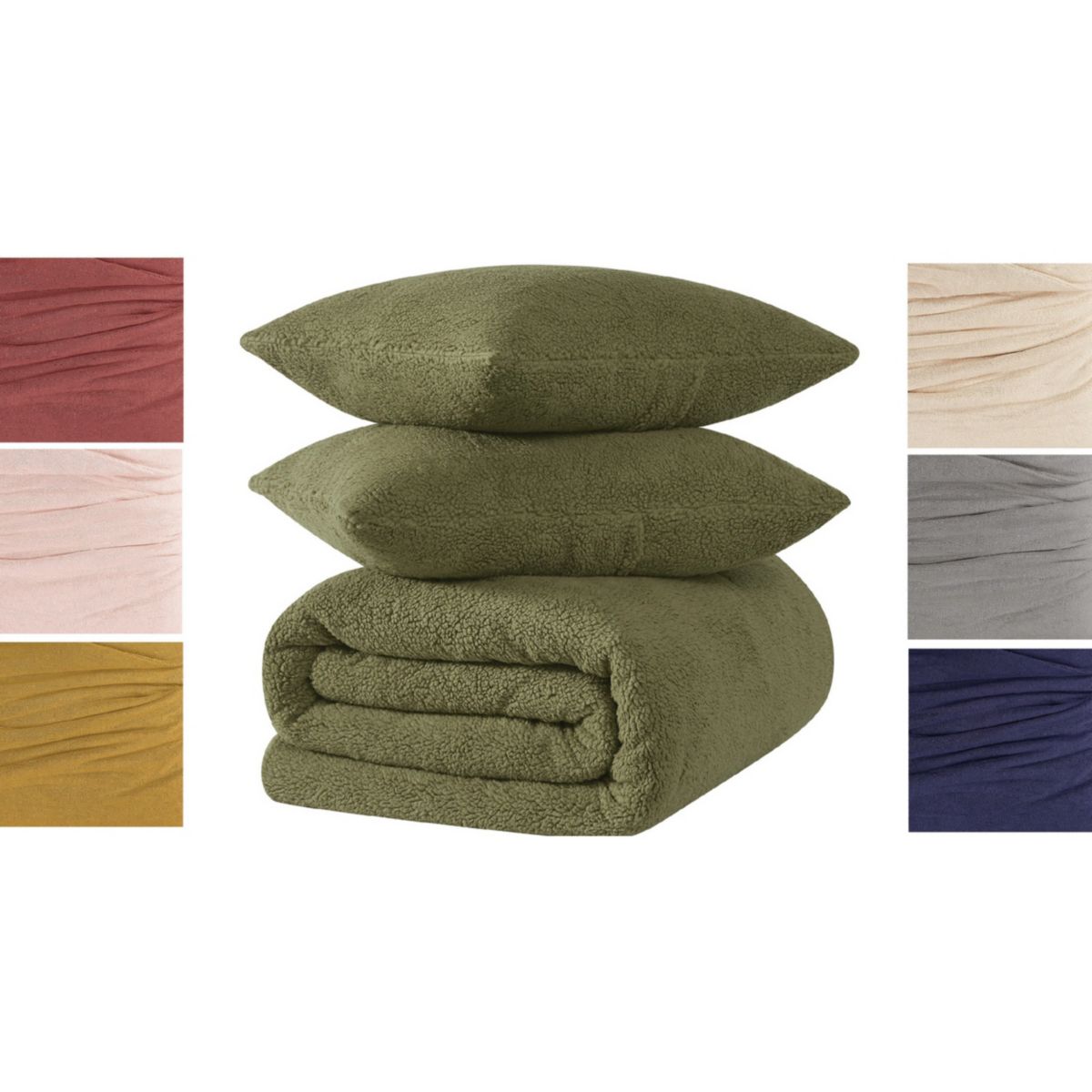 Brooklyn Loom Marshmallow Sherpa Olive Green 3 Piece King Comforter Set