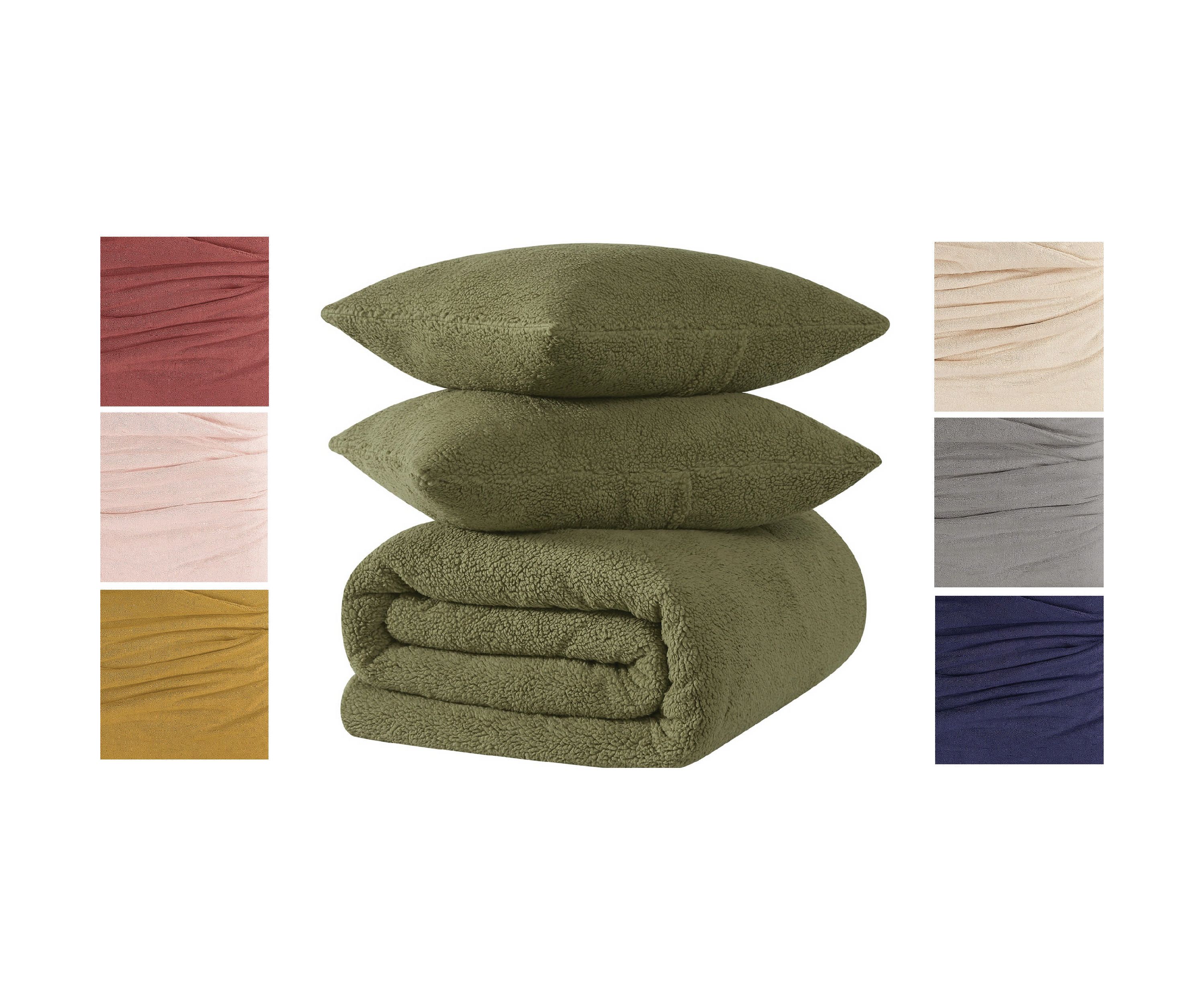 Brooklyn Loom Marshmallow Sherpa Mustard 3 Piece King Comforter Set