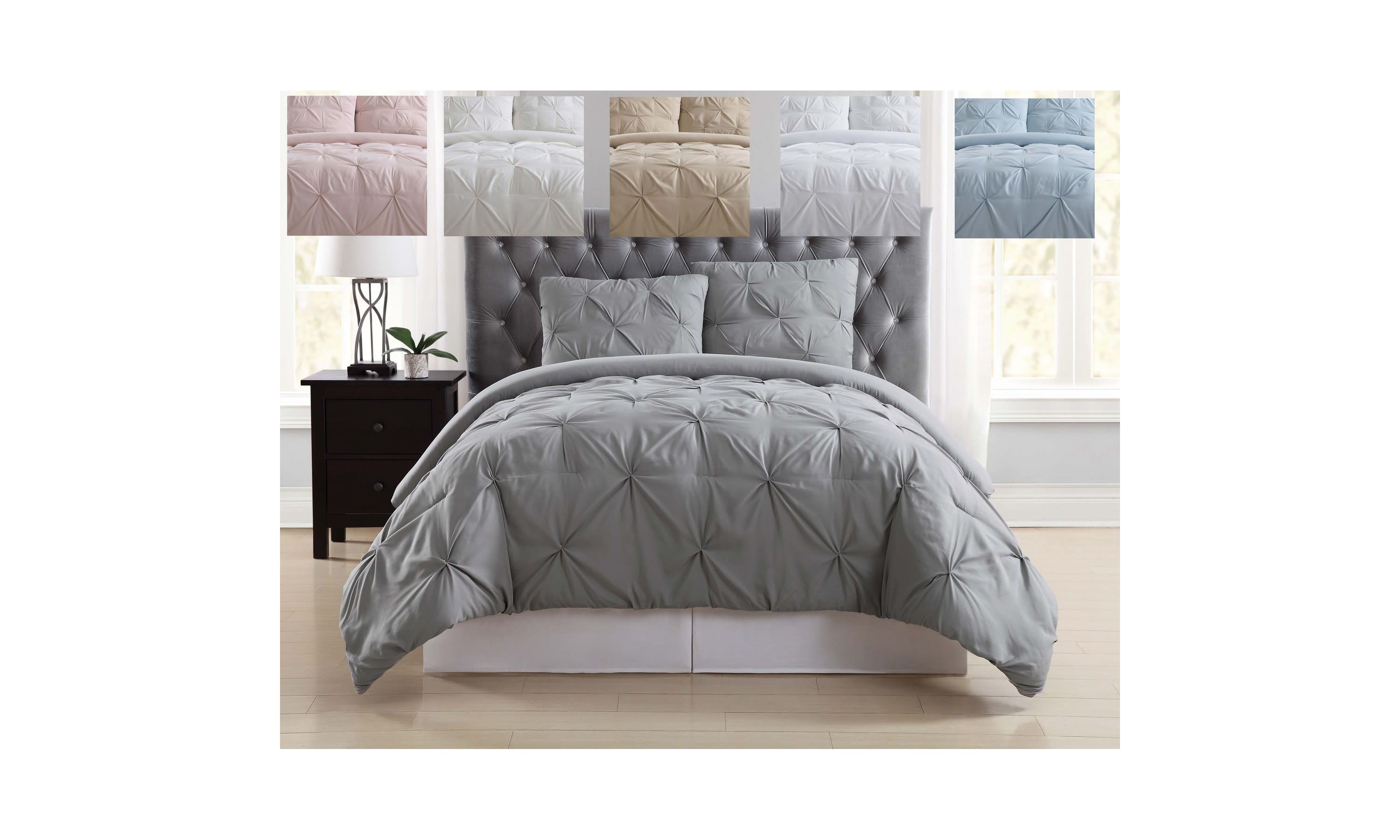Truly Soft Everyday Pleated 4 Piece Full/Queen Removeable Cover Comforter Set in Ivory