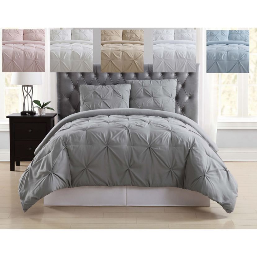 Truly Soft Everyday Pleated 4 Piece Full/Queen Removeable Cover Comforter Set in Ivory