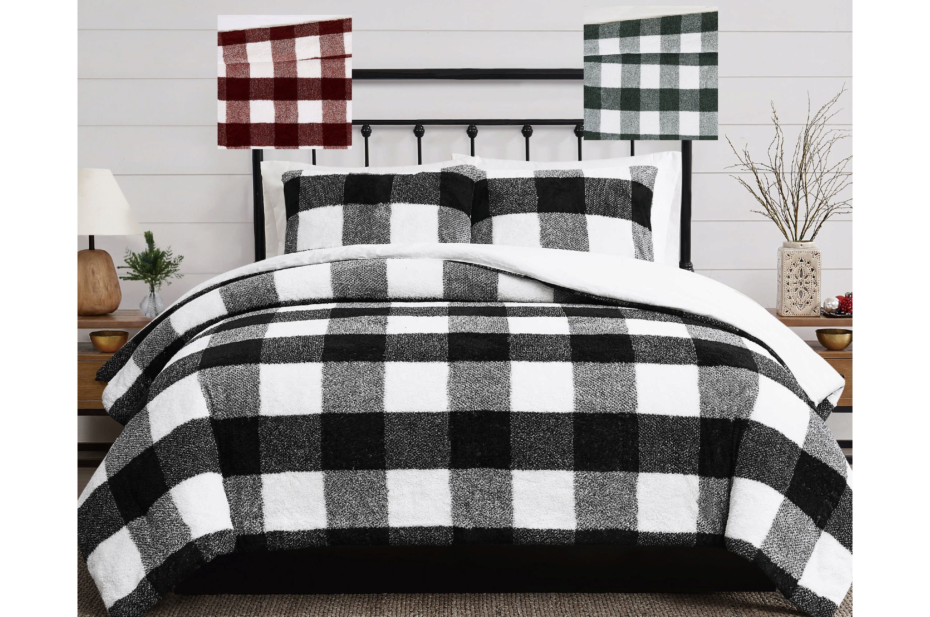Cannon Cozy Buffalo Check Green King 3 Piece Comforter Set