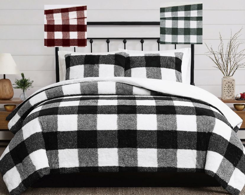 Cannon Cozy Buffalo Check Green King 3 Piece Comforter Set