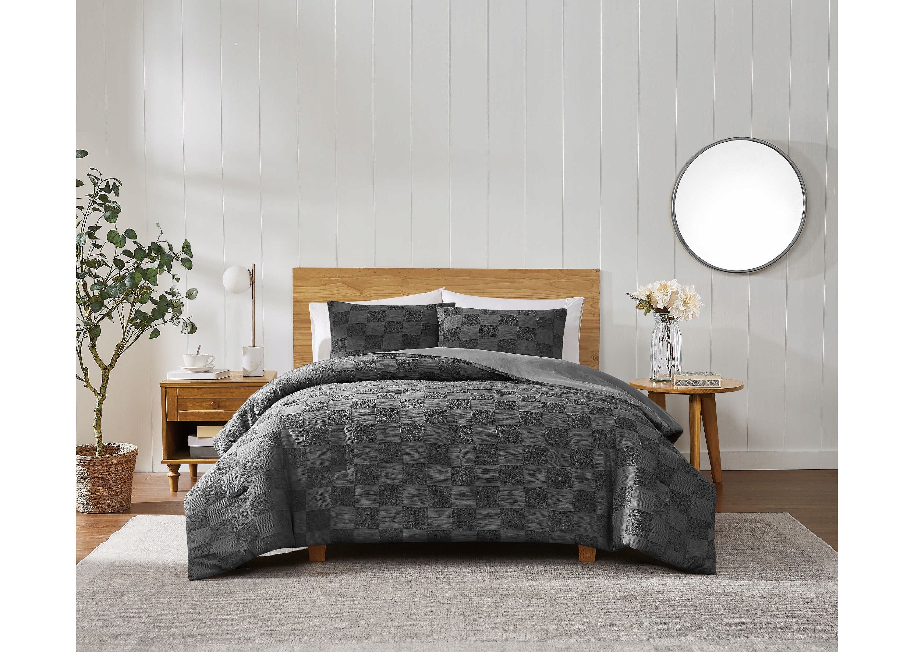Truly Soft Textured Checkered Cream King 3 Piece Comforter Set