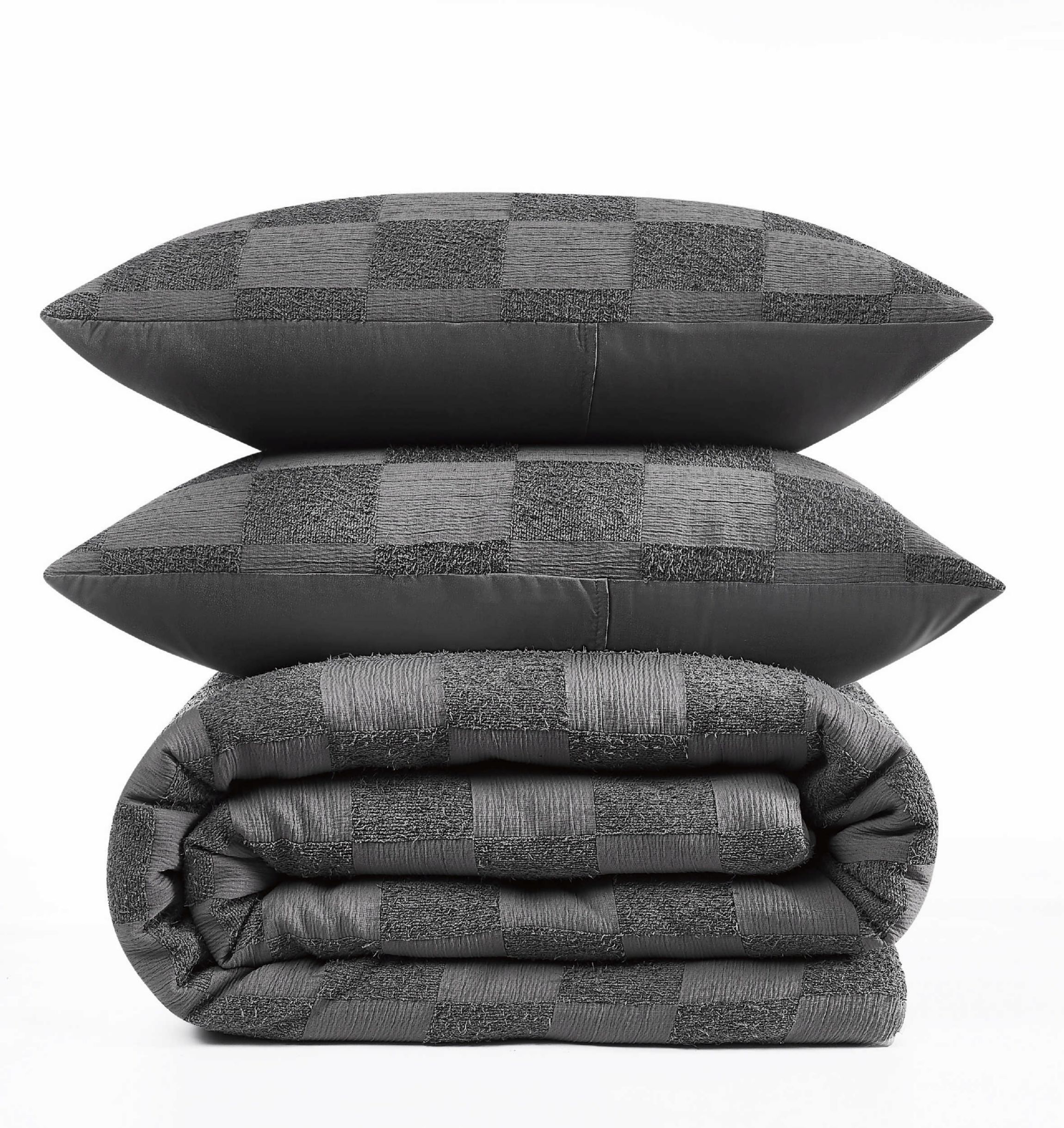 Truly Soft Textured Checkered Cream King 3 Piece Comforter Set