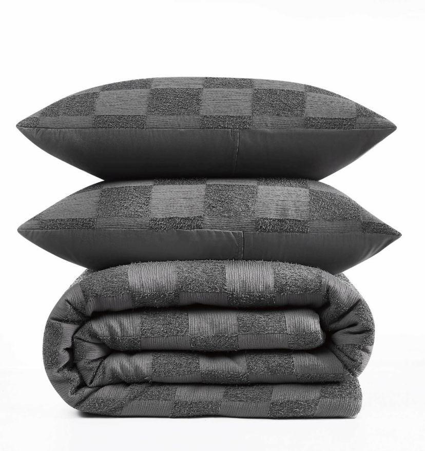 Truly Soft Textured Checkered Cream King 3 Piece Comforter Set