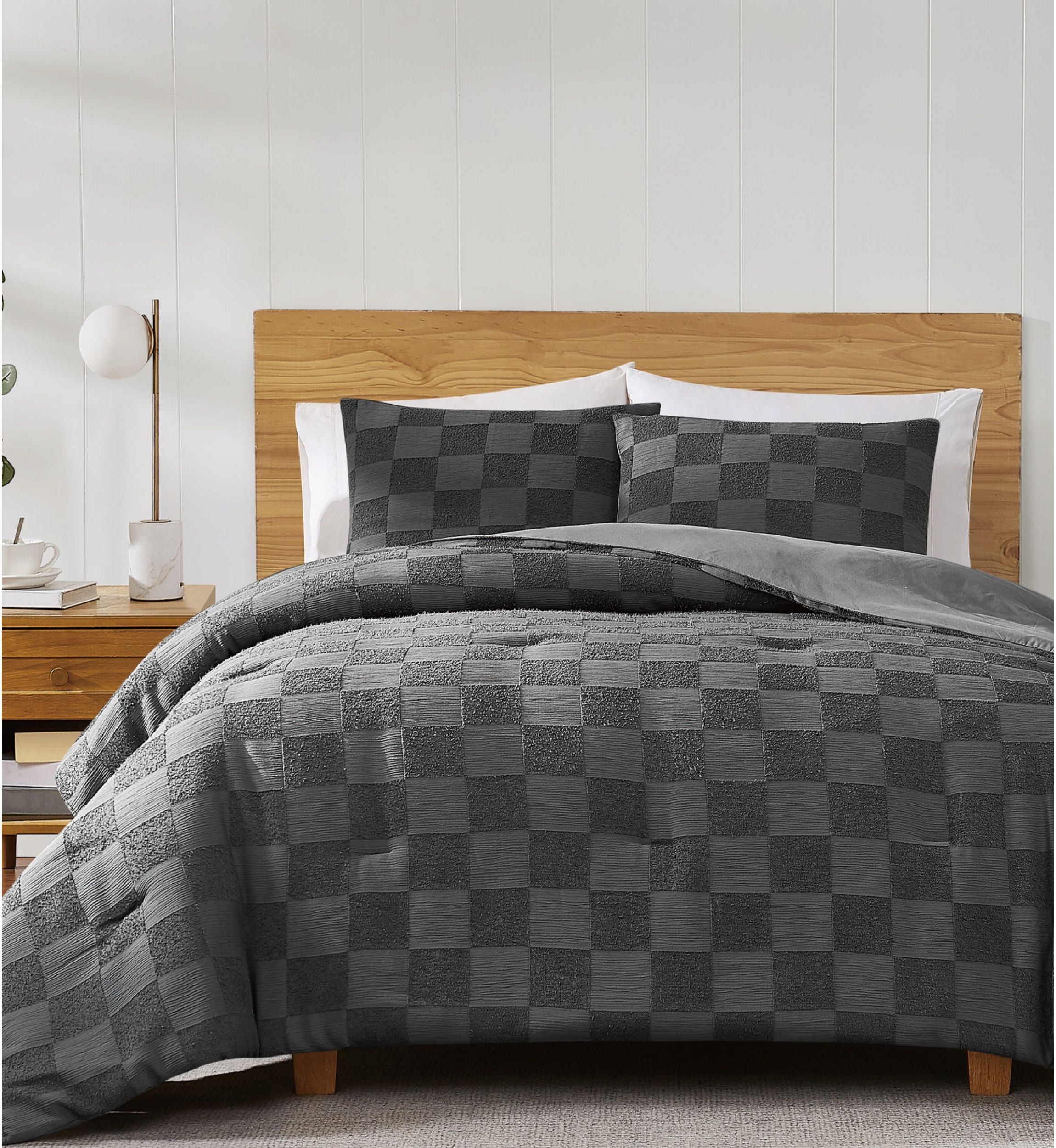 Truly Soft Textured Checkered Cream King 3 Piece Comforter Set