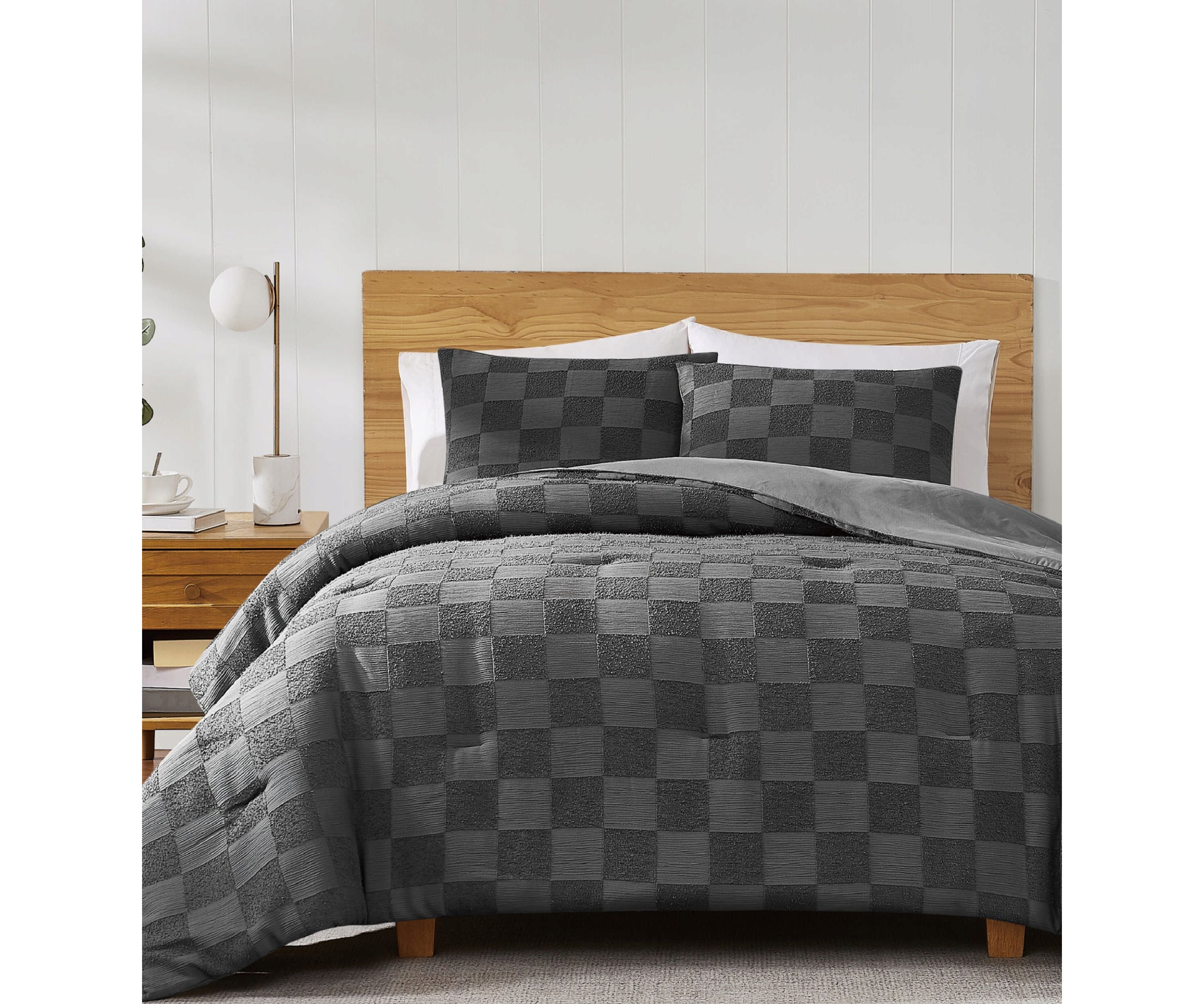Truly Soft Textured Checkered Cream King 3 Piece Comforter Set