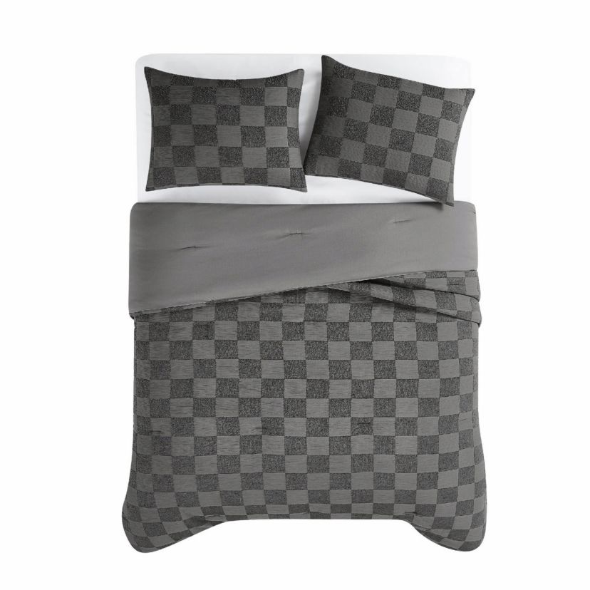 Truly Soft Textured Checkered Cream King 3 Piece Comforter Set