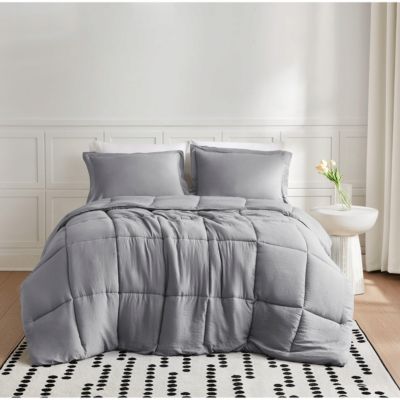 Truly Soft Garment Wash Solid White Twin/Twin XL 2 Piece Comforter Set, Grey, King