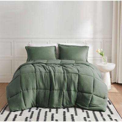 Truly Soft Garment Wash Solid White Twin/Twin XL 2 Piece Comforter Set, Green, Full/Queen
