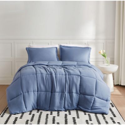 Truly Soft Garment Wash Solid White Twin/Twin XL 2 Piece Comforter Set, Blue, King