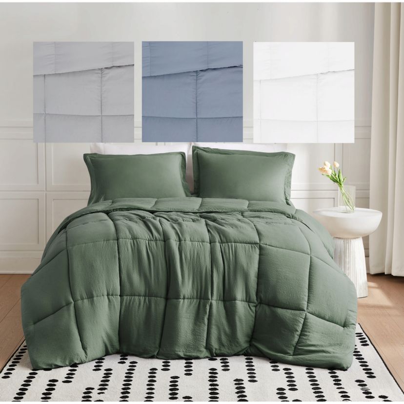 Truly Soft Garment Wash Solid Blue King 3 Piece Comforter Set