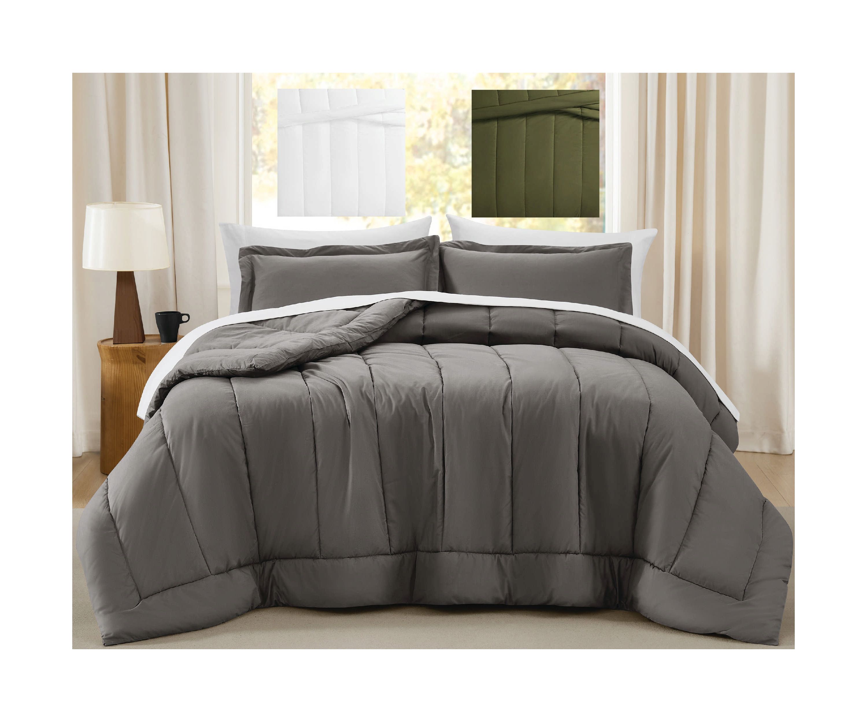 Brooklyn Loom Oversized Cotton Percale Grey King 3 Piece Comforter Set