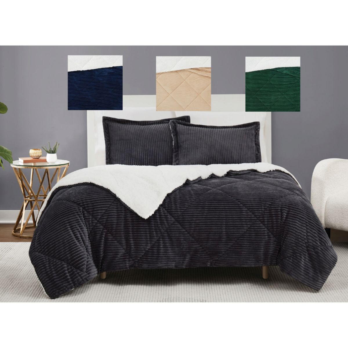 Brooklyn Loom Corduroy Green King 3 Piece Comforter Set
