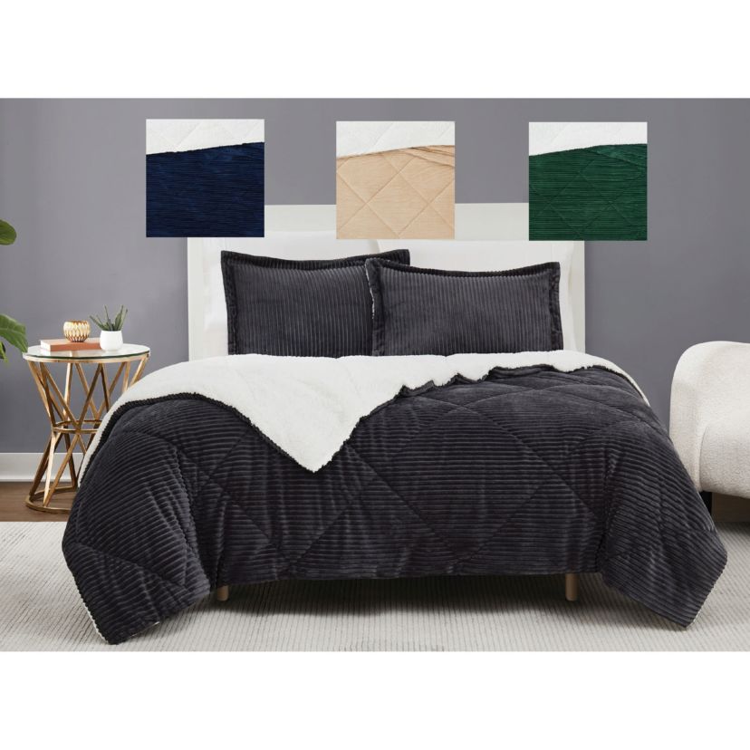 Brooklyn Loom Corduroy Green King 3 Piece Comforter Set