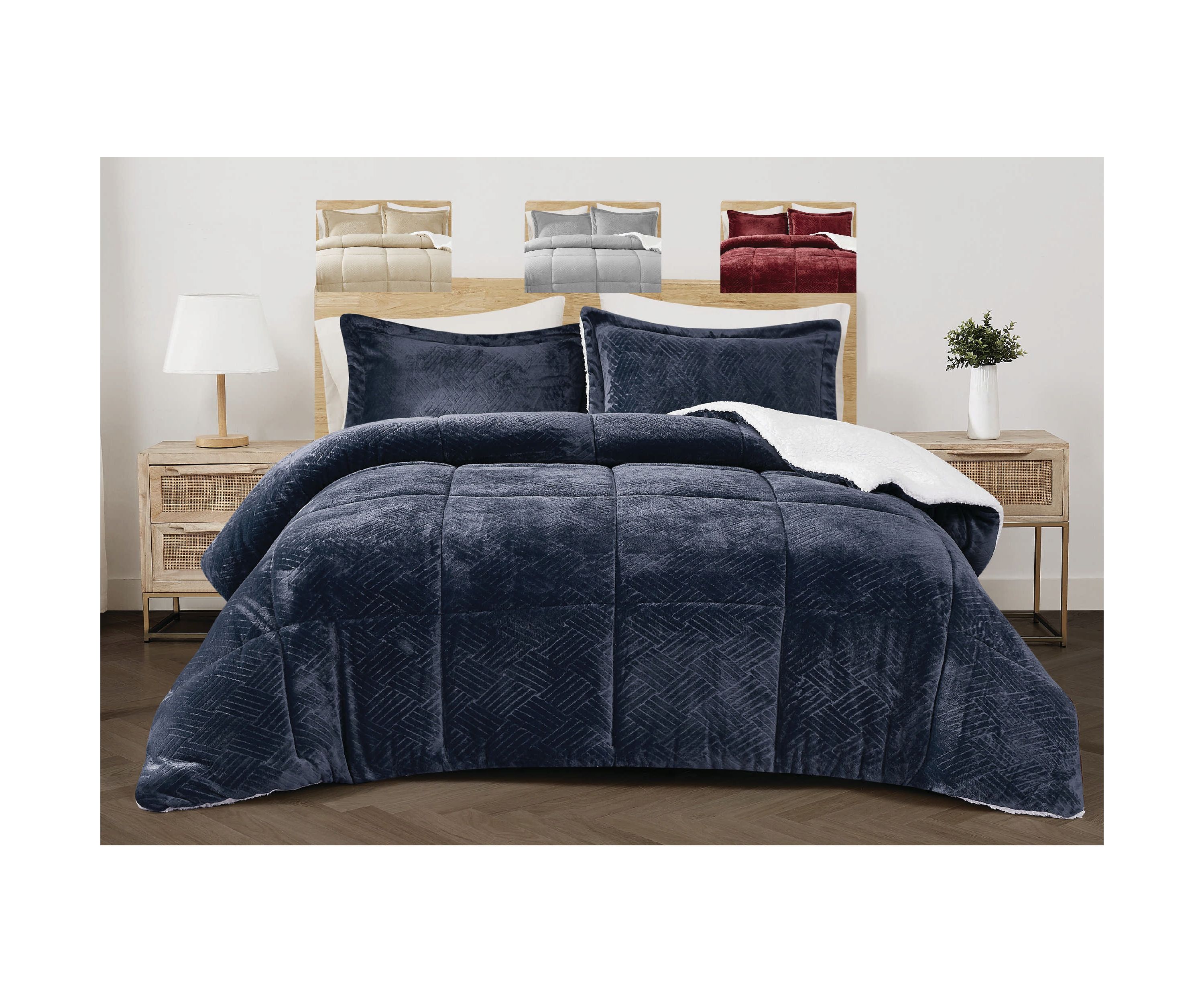 Cannon Carved Faux Fur Red Full/Queen 3 Piece Comforter Set