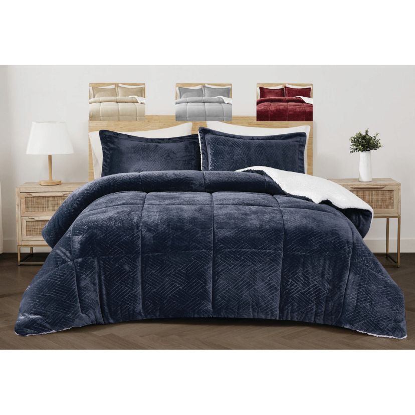 Cannon Carved Faux Fur Red Full/Queen 3 Piece Comforter Set