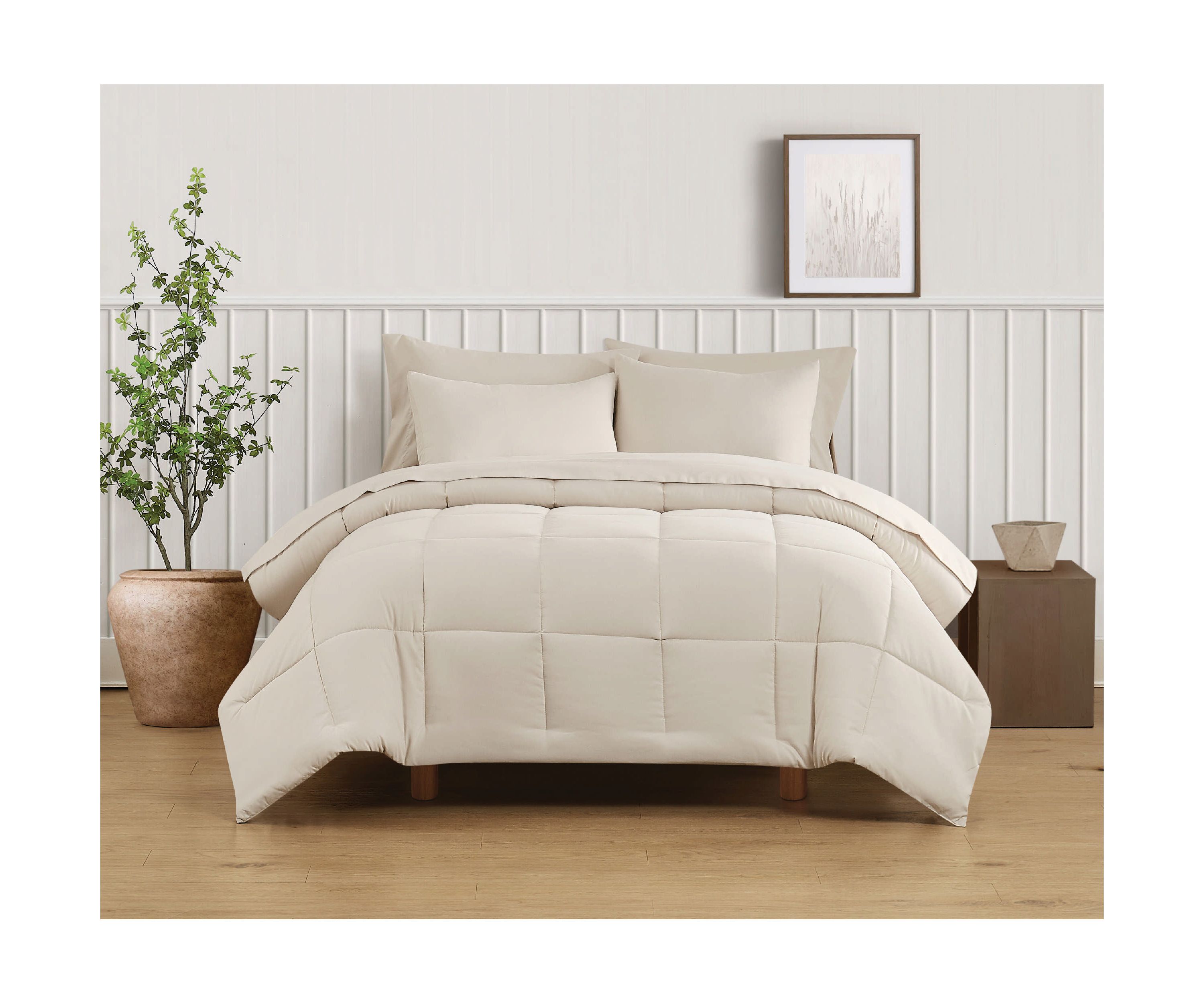 Truly Soft Green Solid White King 3 Piece Comforter Set