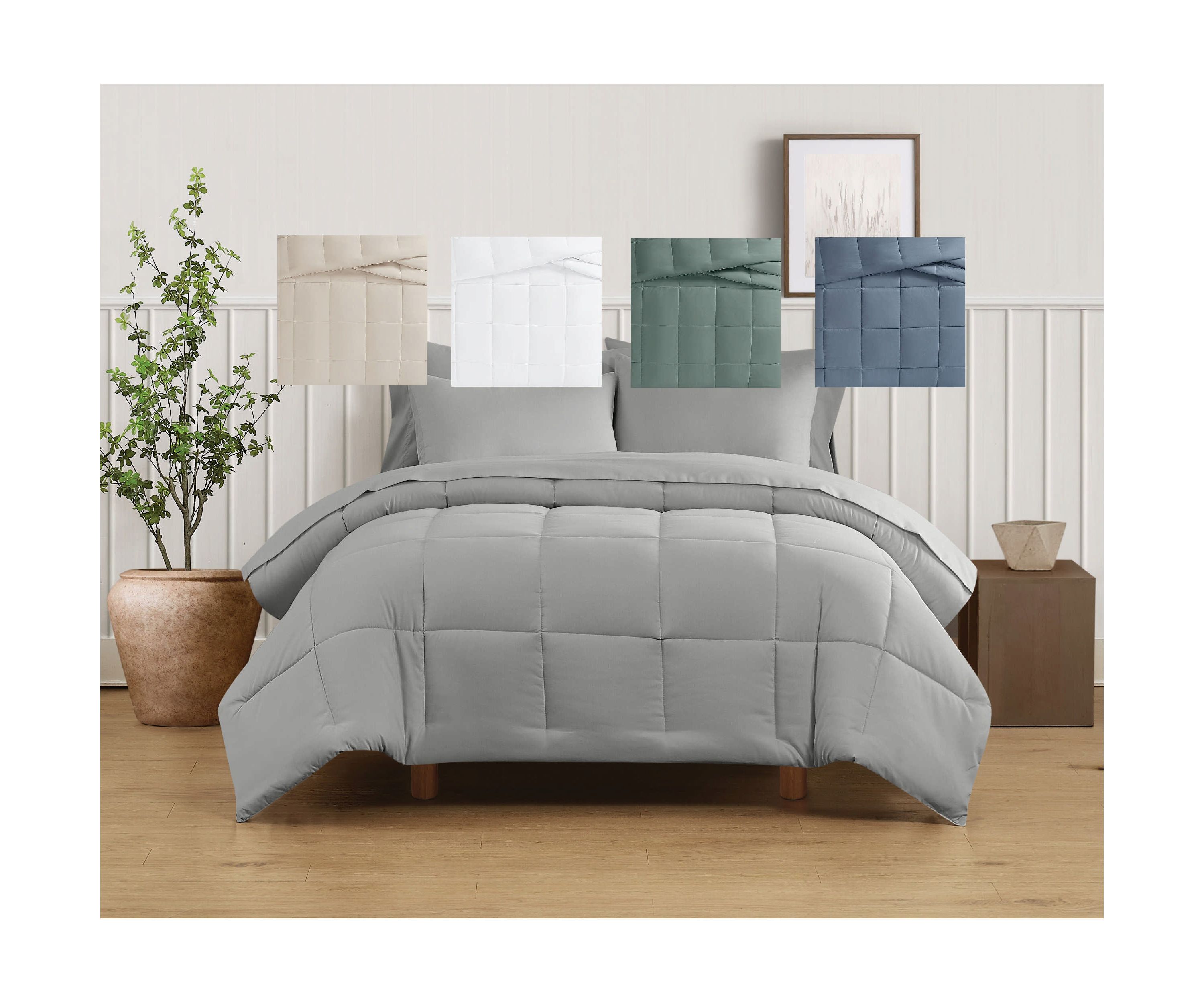 Truly Soft Green Solid White King 3 Piece Comforter Set