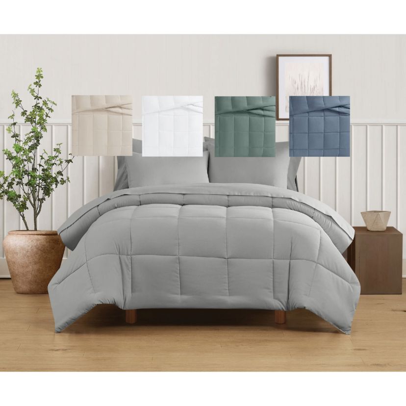 Truly Soft Green Solid White King 3 Piece Comforter Set