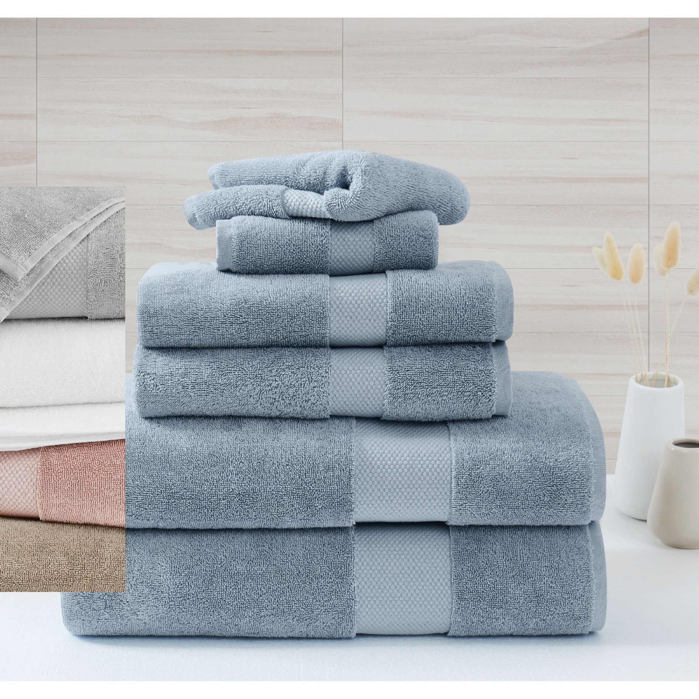 Borghese Roma Oversized Luxe Turkish Cotton 6 Piece Towel Set in Blue