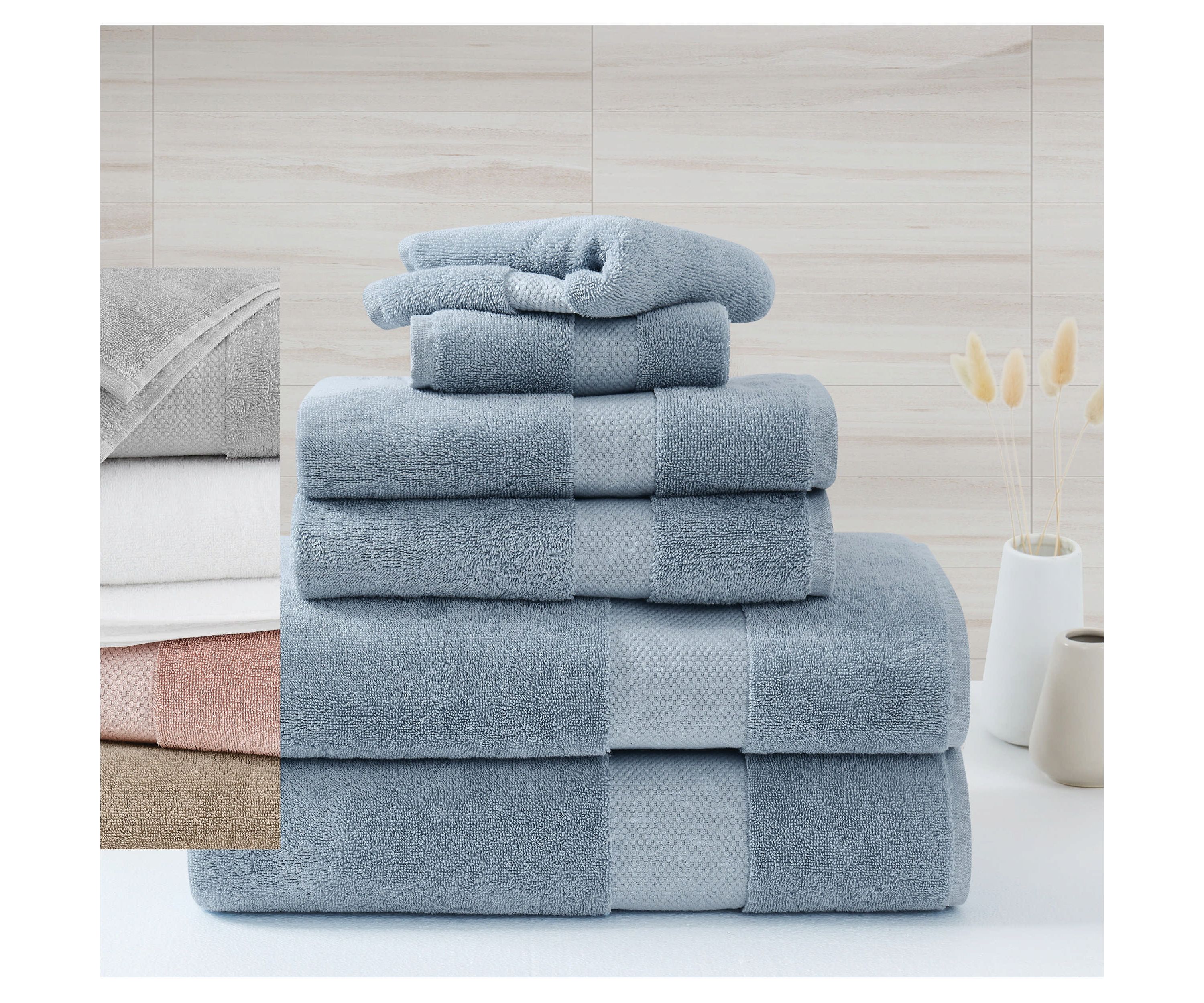 Borghese Roma Oversized Luxe Turkish Cotton 6 Piece Towel Set in Blue