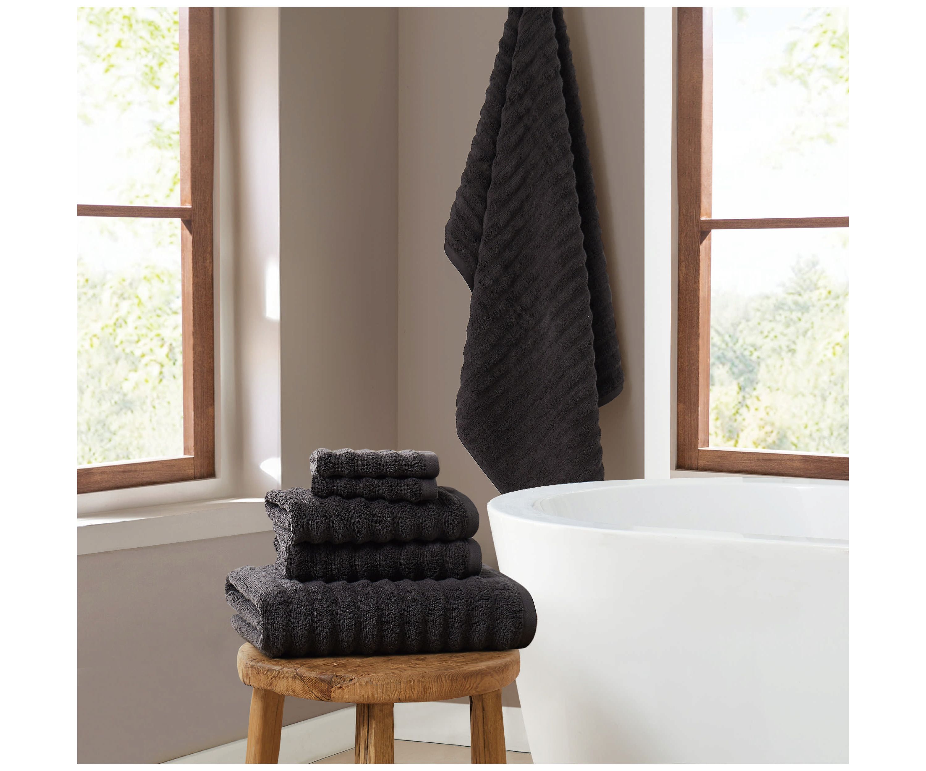 Brooklyn Loom Textured Zero Twist Black 6 Piece Towel Set