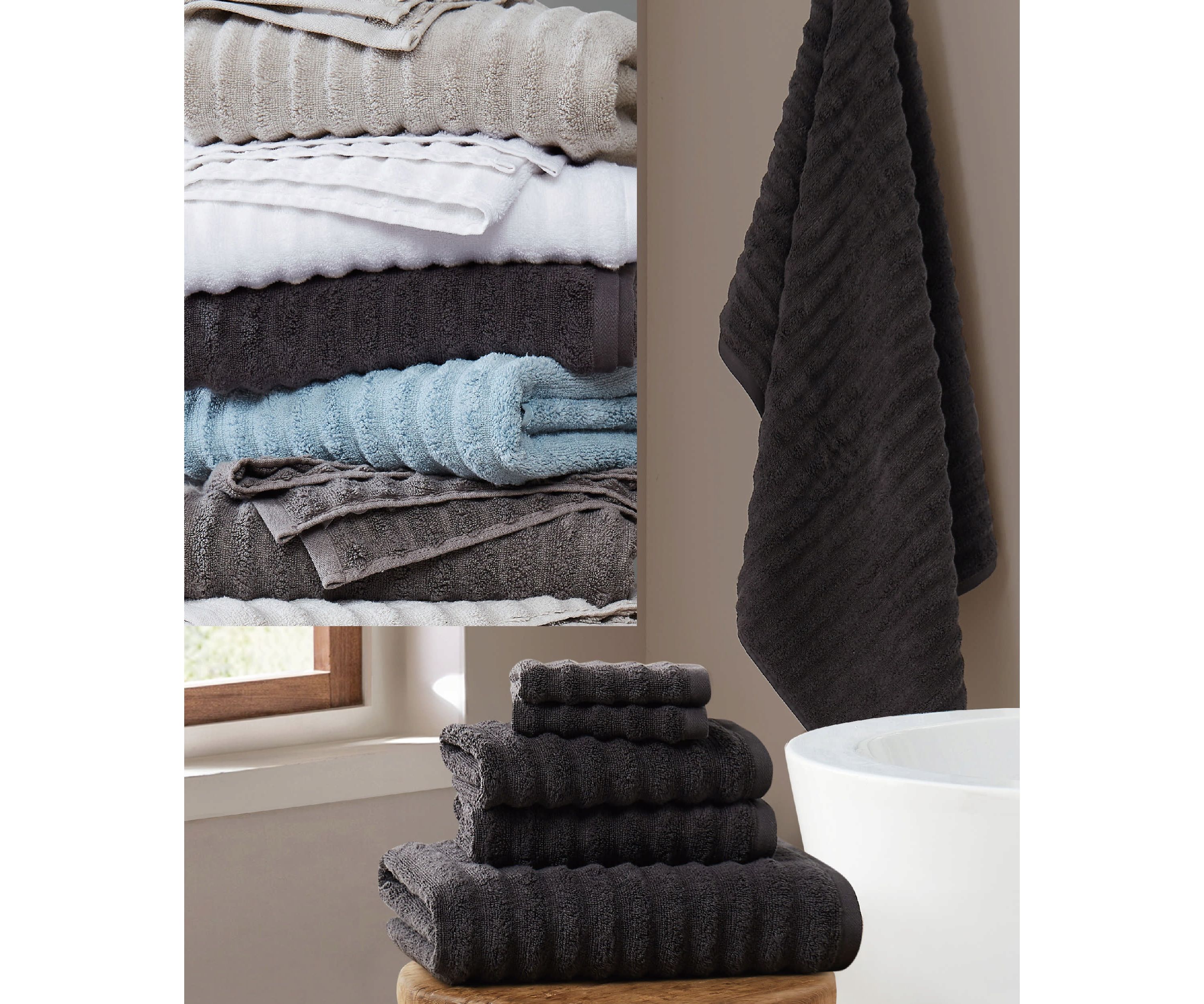Brooklyn Loom Textured Zero Twist Black 6 Piece Towel Set