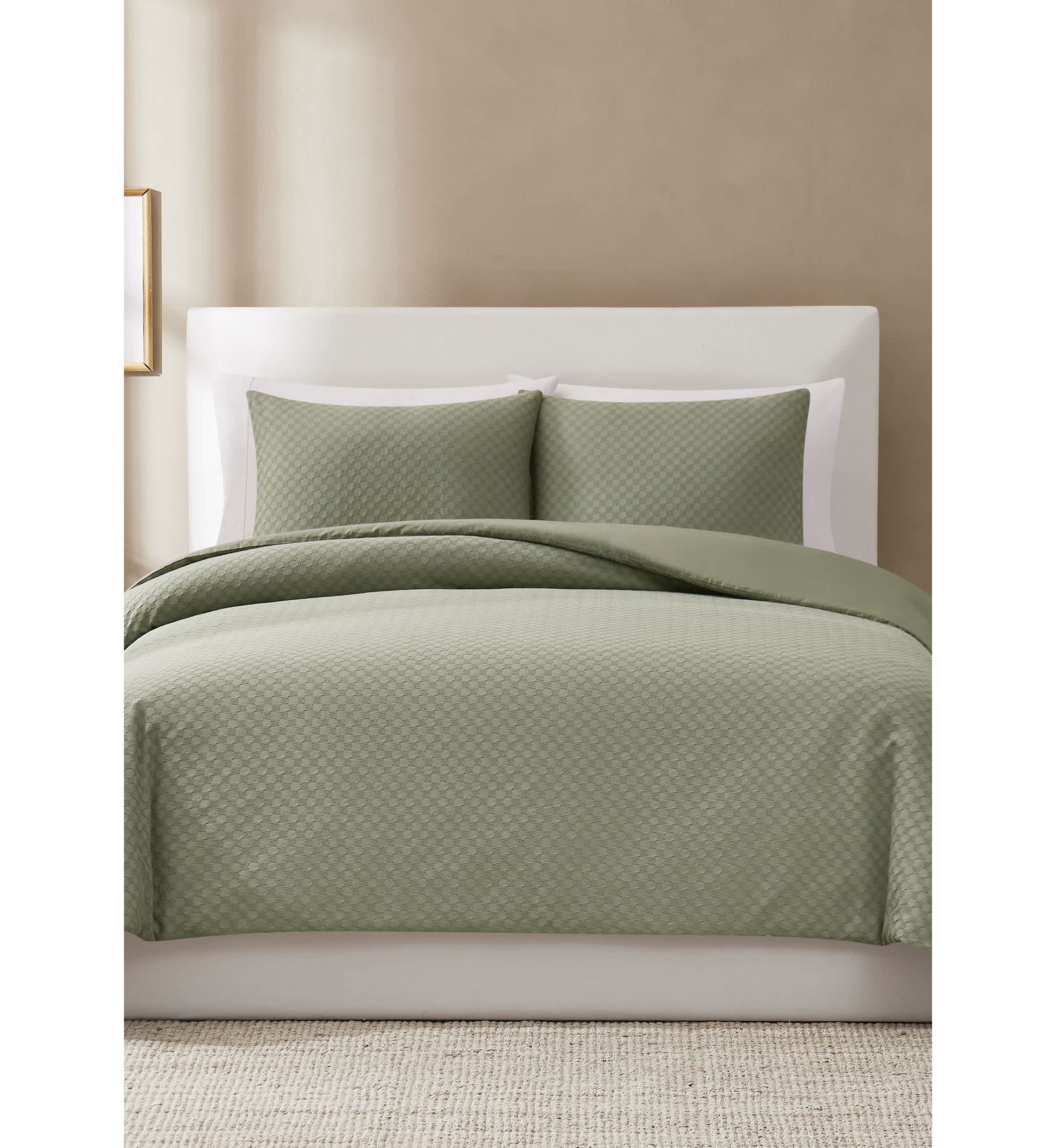 Brooklyn Loom Woven Texture Green Full/Queen 3 Piece Comforter Set