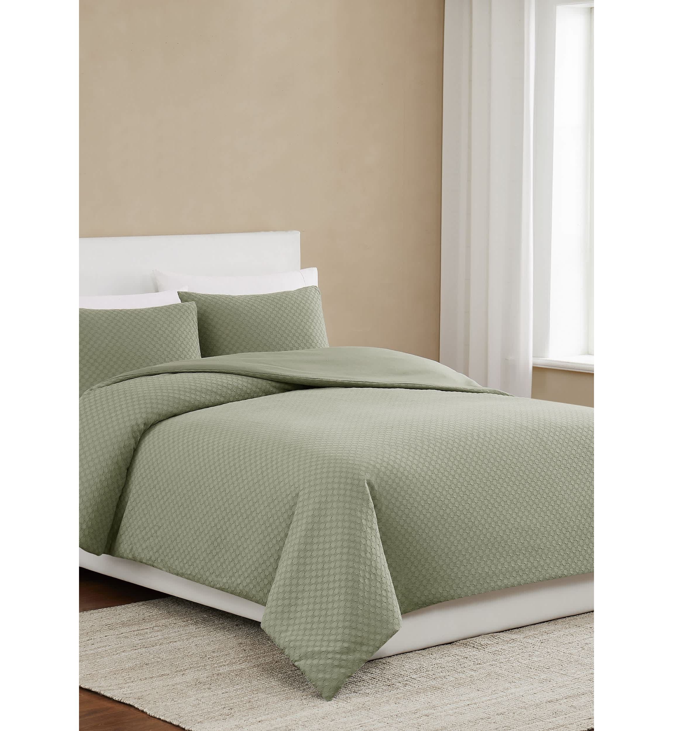 Brooklyn Loom Woven Texture Green Full/Queen 3 Piece Comforter Set