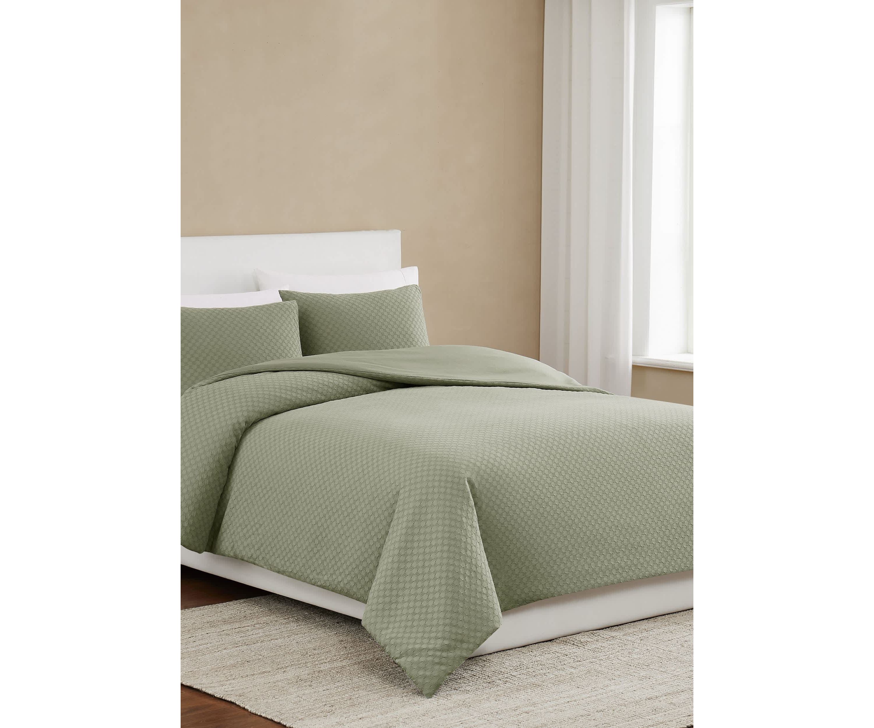 Brooklyn Loom Woven Texture Green Full/Queen 3 Piece Comforter Set