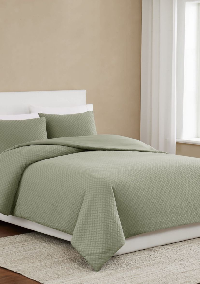 Brooklyn Loom Woven Texture Green Full/Queen 3 Piece Comforter Set