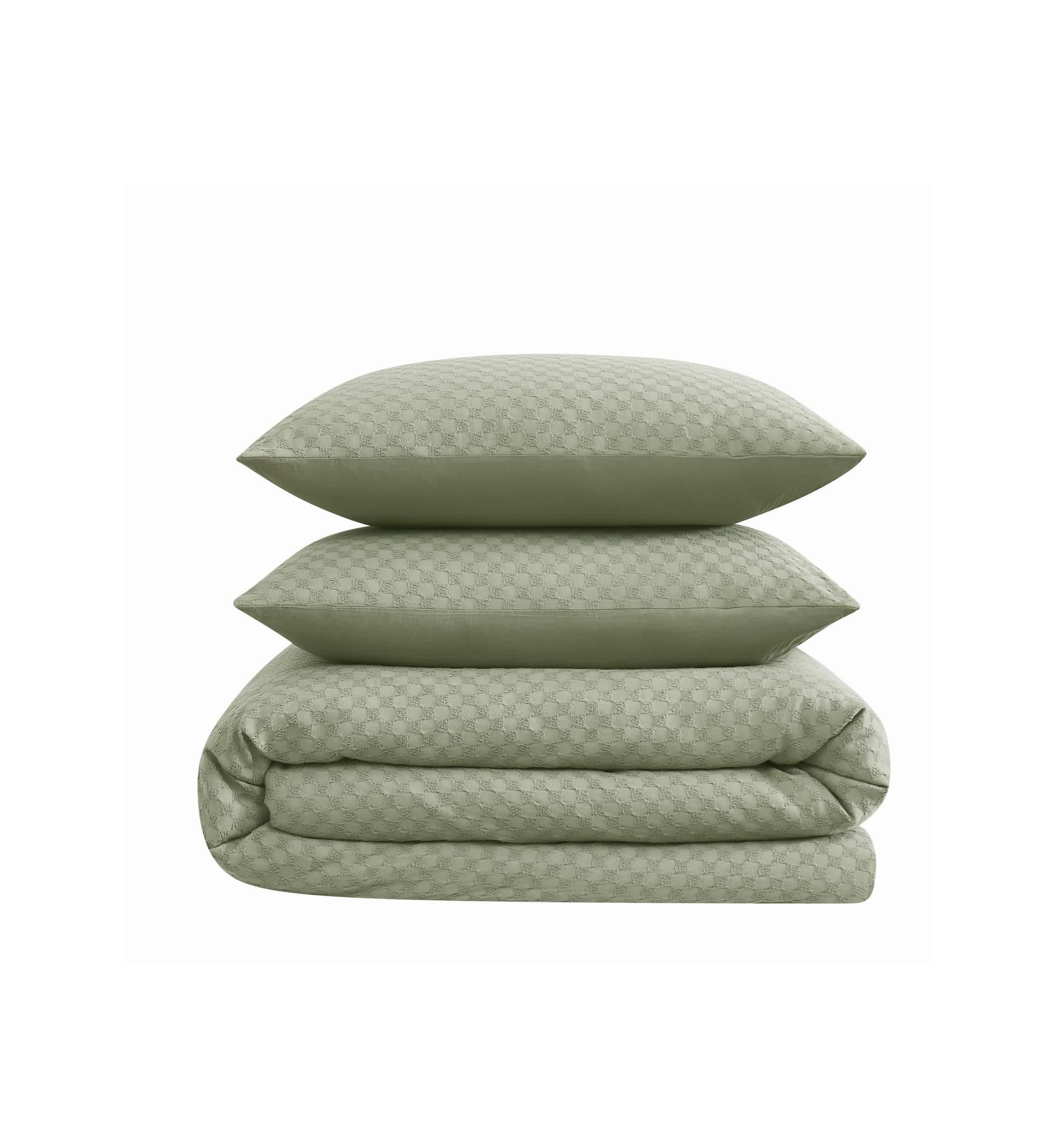Brooklyn Loom Woven Texture Green Full/Queen 3 Piece Comforter Set