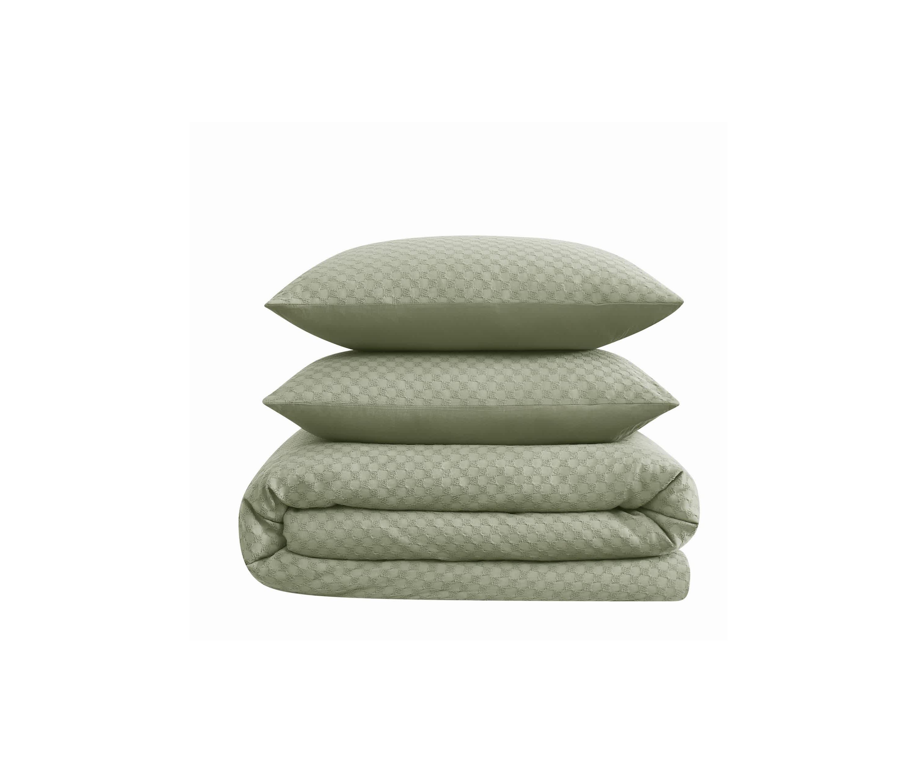 Brooklyn Loom Woven Texture Green Full/Queen 3 Piece Comforter Set